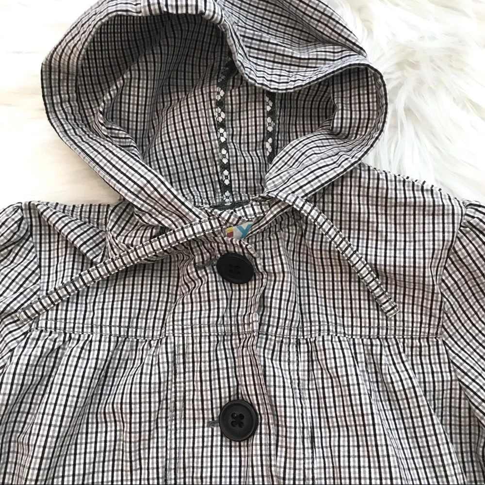 Roxy Black & White Plaid Button Front Hooded Light Spring Jacket - Picture 9 of 15